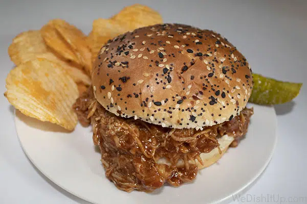 The Best Crockpot BBQ Shredded Chicken Sandwich