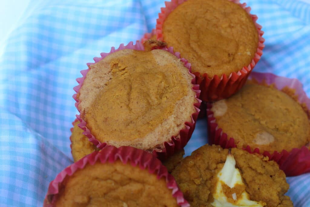 muffins in basket pumpkin cheese muffins