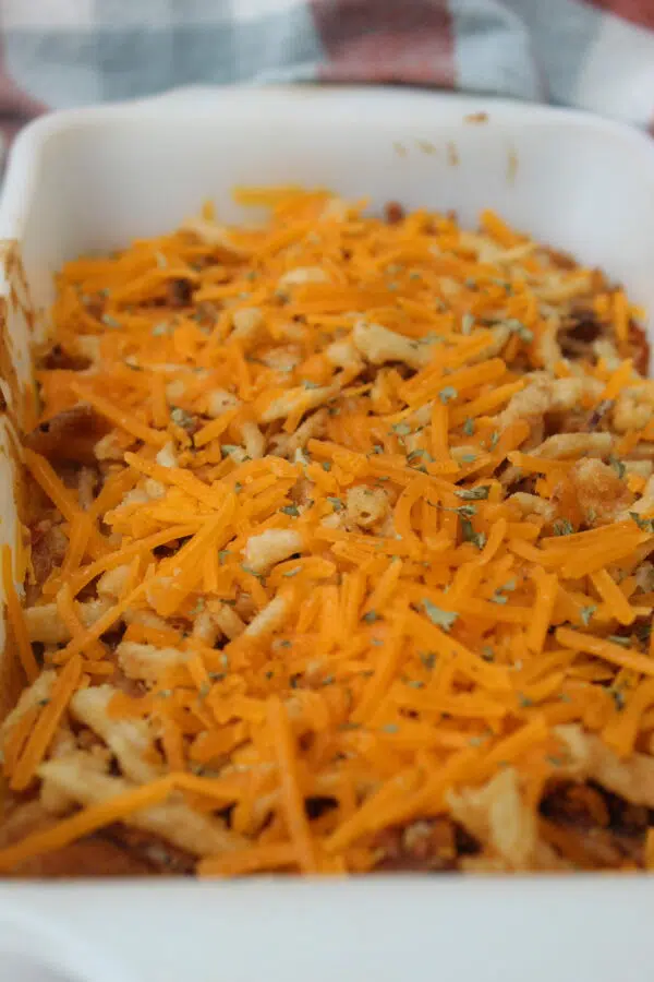 Green Bean Casserole In Baking Dish 