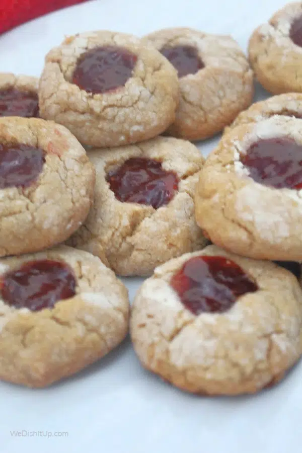 Plate of cookies Peanut Butter and Jelly Thumb Print Cookies