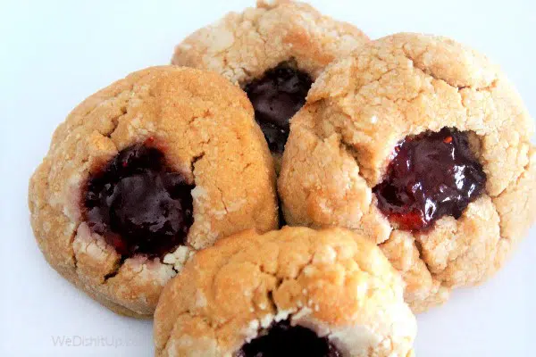 4 pb&j cookies on plate