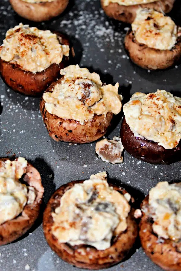 Cheese Stuffed Mushrooms on pan 