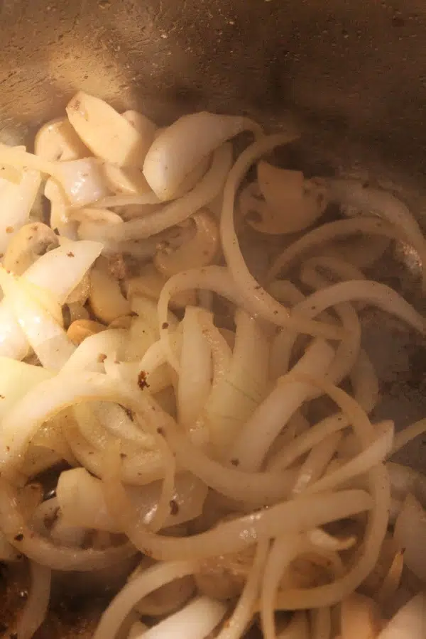 Browning onions and mushrooms