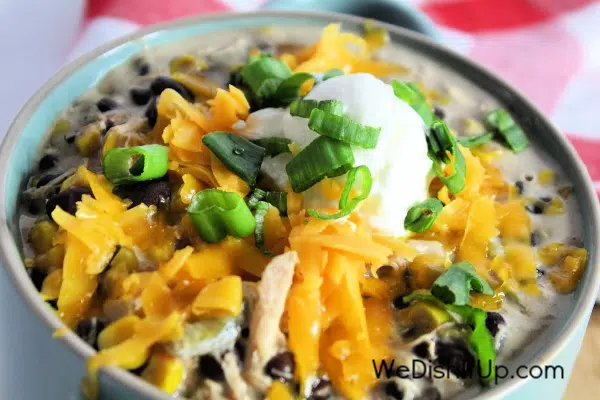 White Chicken Chili With Onions and Cheese