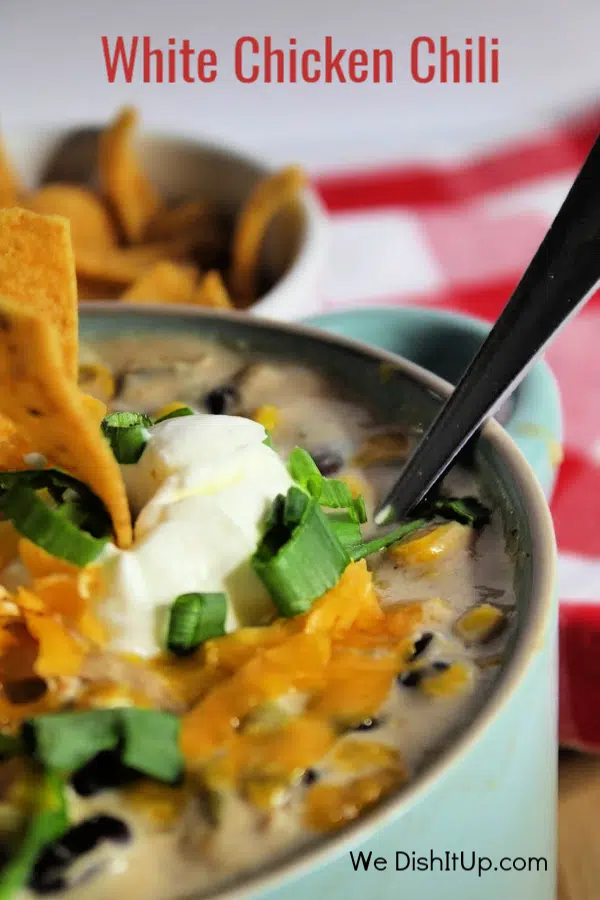 White Chicken Chili With Black Beans and Toppings