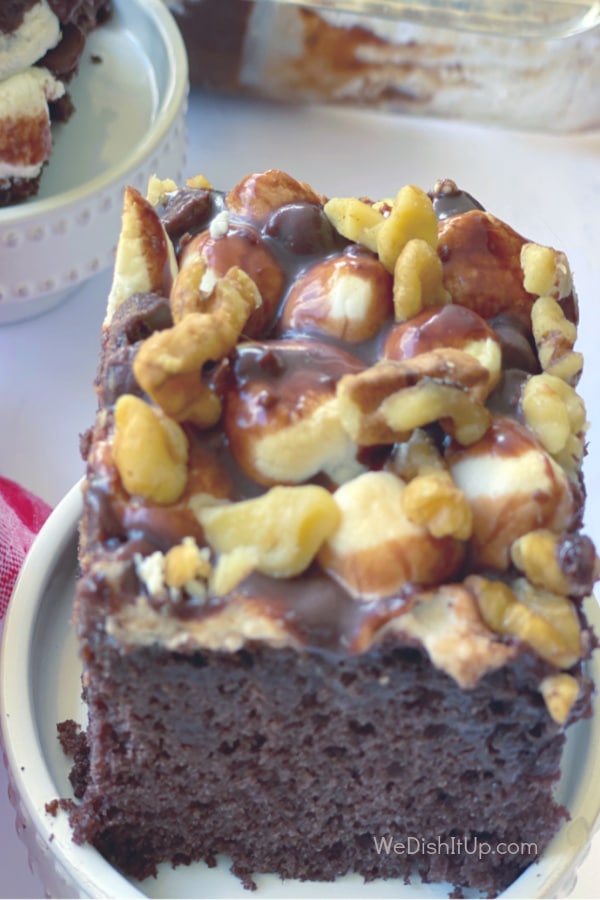 Rocky Road Poke Cake on Plate