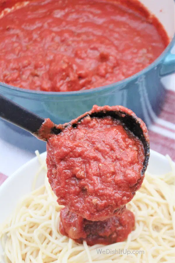 Quick and Easy Homemade  meat Sauce on Ladle