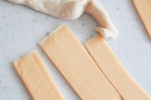 Cheese cut in fourths