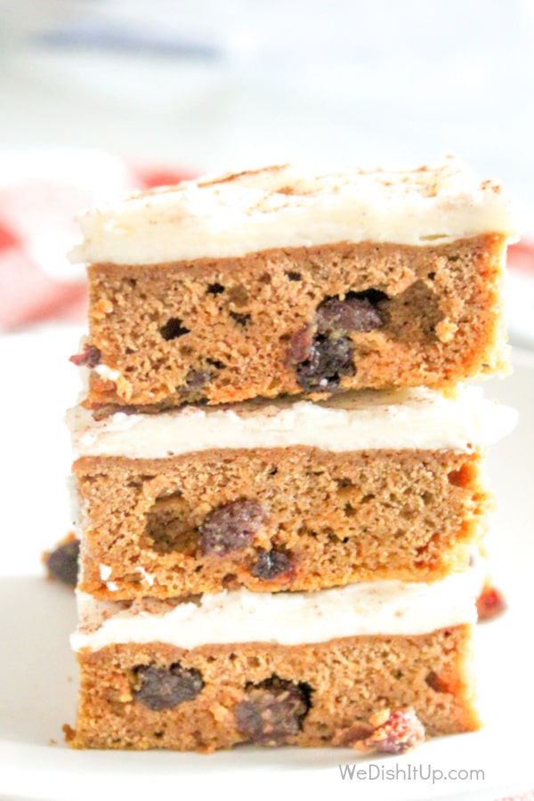 Pumpkin Bars with Raisin and Cream Cheese Frosting 