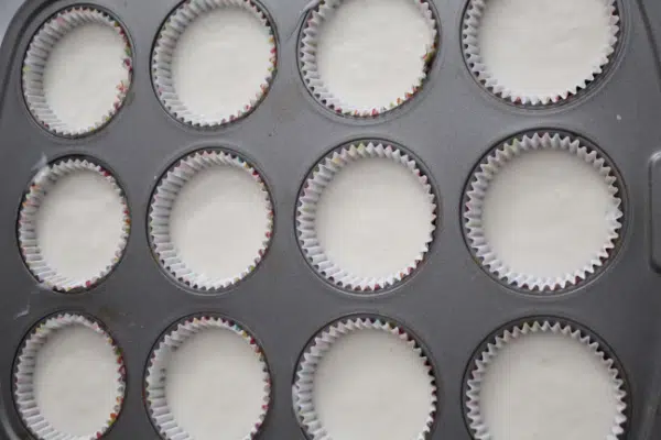 Cupcakes going into the oven.