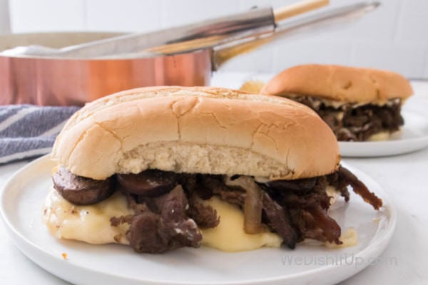 Cheesesteaks on plate