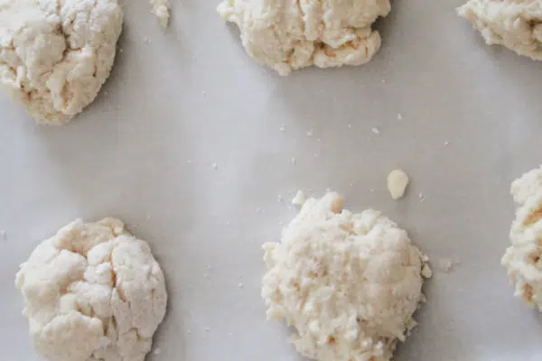 Biscuits going in the oven.